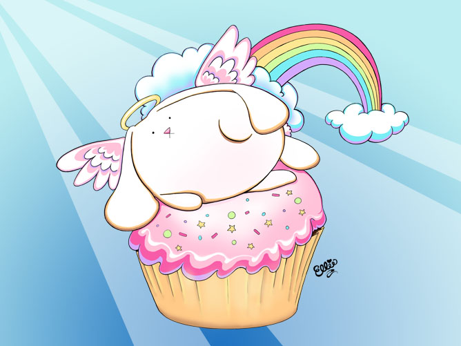Angel Bunny Rides a Cupcake